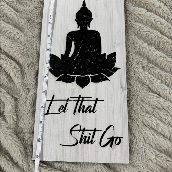 “Let That Shit Go” Buddha Wall Sign - Wood Plaque | Meditation Decor | Humor - Picture 2 of 3